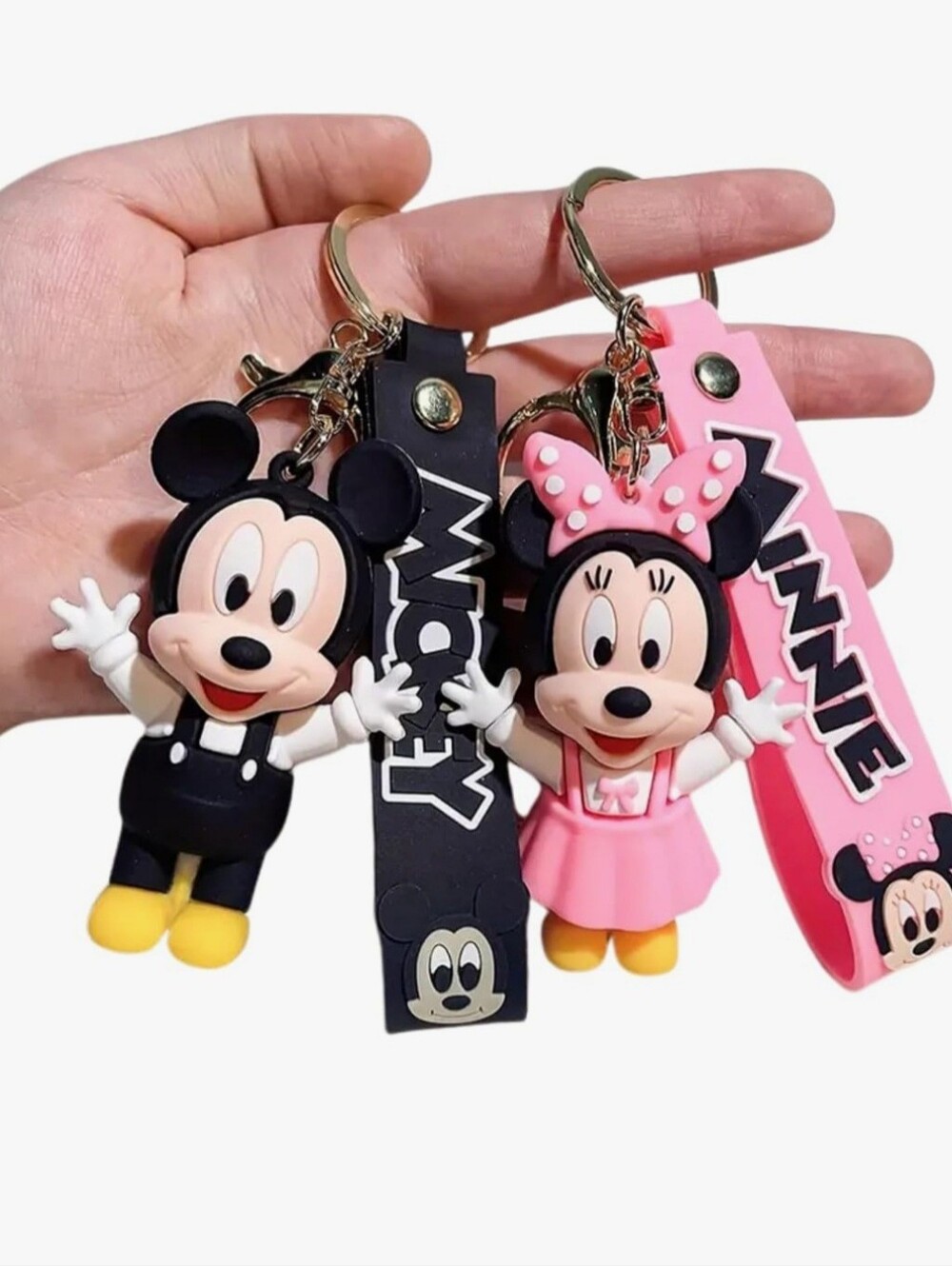 2- 3D Mickey Mouse & Minnie Mouse Keychain with Wristband